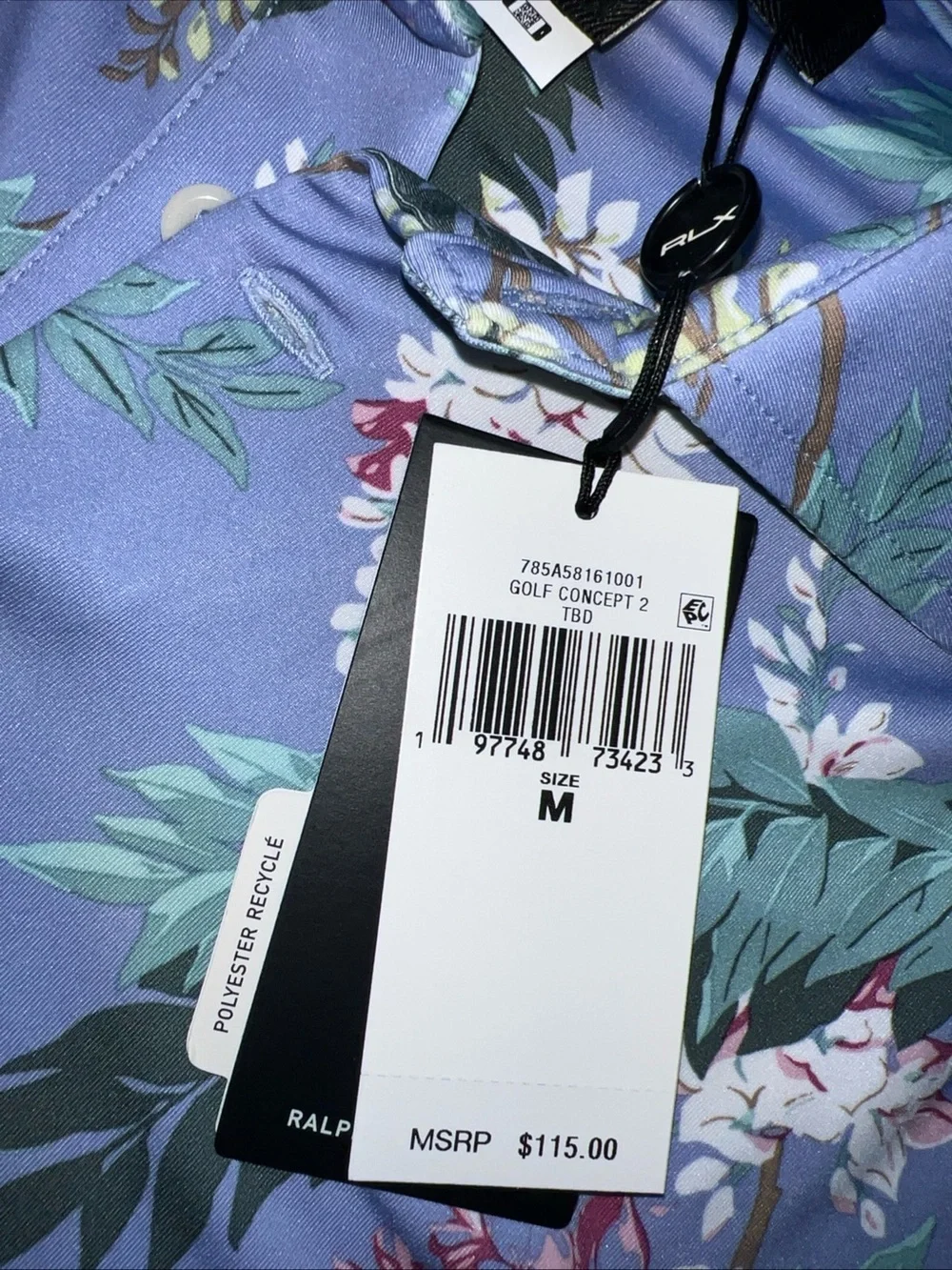 NWT RLX Ralph Lauren Lavender Floral Print Polo Golf Concept Performer Size M.